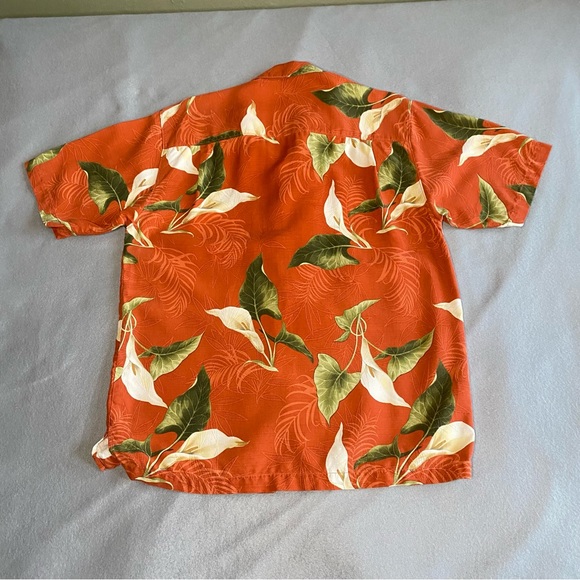Tommy Bahama Hawaiian 100% Silk Shirt Burnt Orange & Floral Print Men’s Medium - Picture 6 of 11